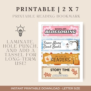 Seasonal Bookmarks Printable Set: Book Lover Gift (Digital Download PDF)