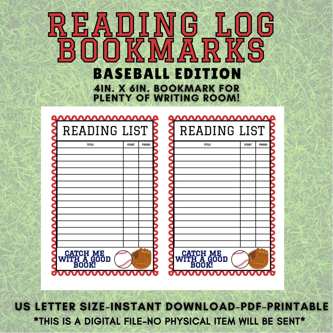 Baseball Reading Log Bookmark: Printable Tracker for Kids (PDF Download ...