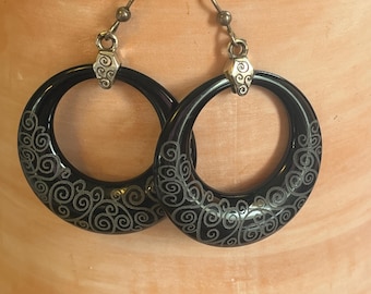 Brighton black and silver boho hoop earrings