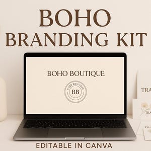 Boho Branding Kit for Canva | Neutral Business Card Logo Templates | Editable Small Business Branding Bundle | Aesthetic