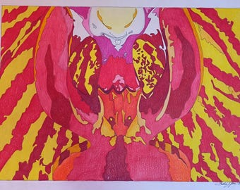 Disegno astratto a matita colorata e inchiostro, Orchidee astratte