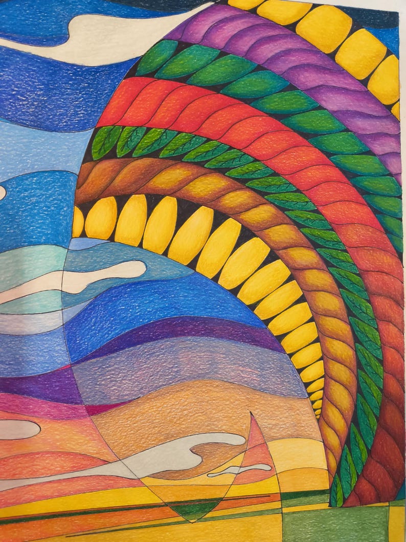Abstract Color Pencil and Ink Drawing - Etsy