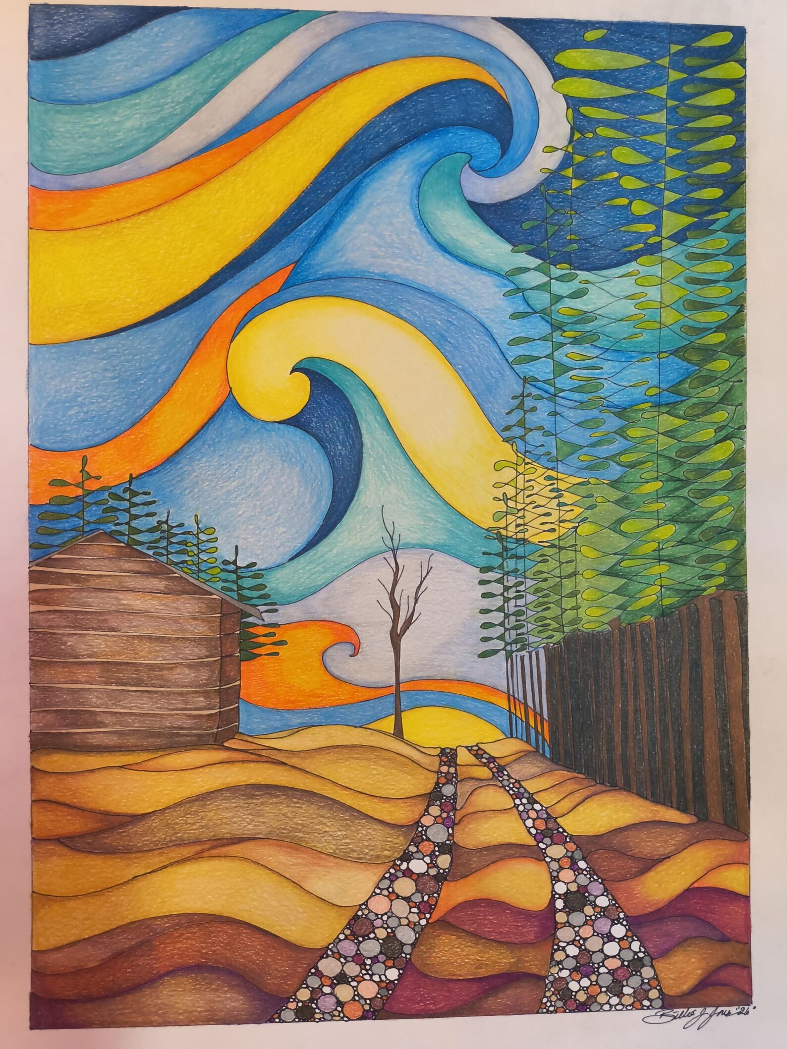 Abstract Color Pencil and Ink Drawing - Etsy