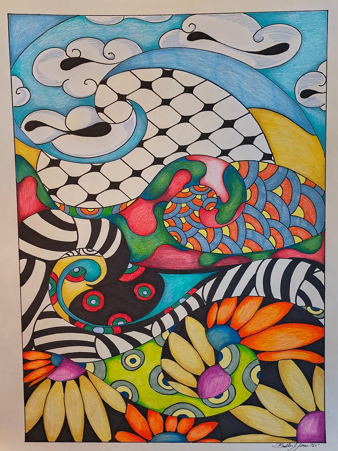 Colorful Abstract Pen and Ink Drawing, Color Pencil Art - Etsy