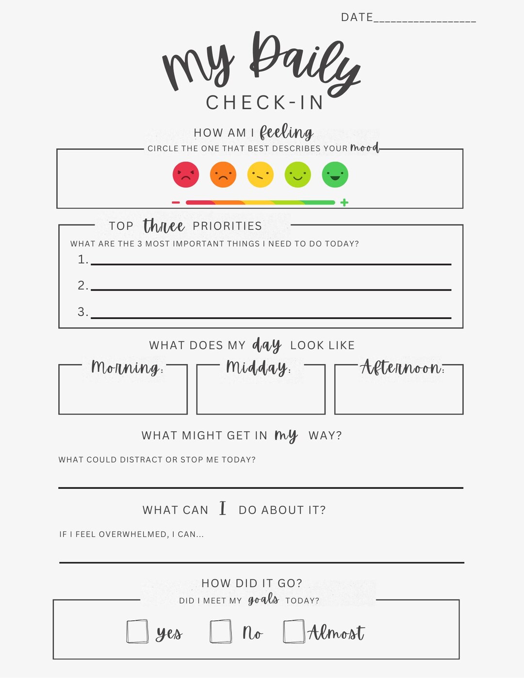 Executive Functioning Daily Journal Page for Kids | SEL Check-in ...