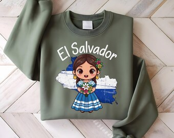 Chica Kawaii de El Salvador PNG: Sublimación del mapa de la bandera (Descarga digital)