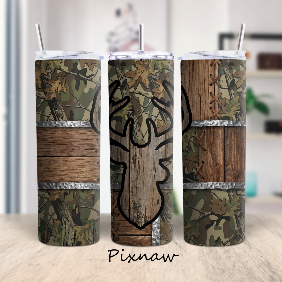 Deer Hunting Tumbler Wrap PNG 20oz Skinny Sublimation Camo Wood Rustic ...