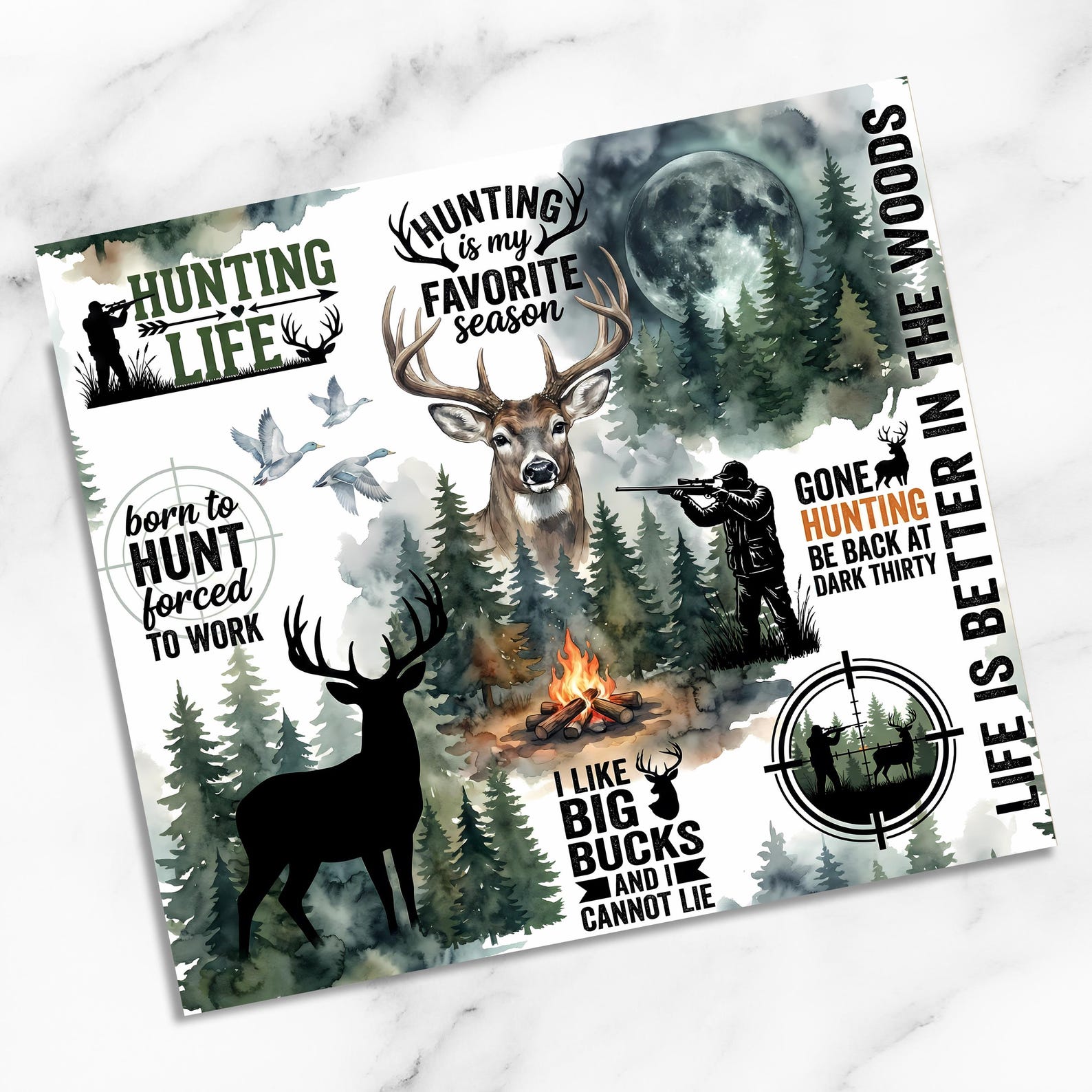Hunting Life Tumbler Wrap PNG 20oz Skinny Sublimation Deer Hunter ...
