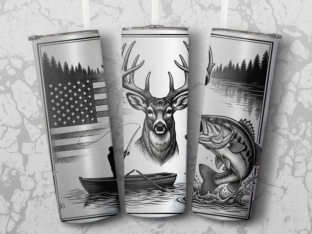 Hunting Fishing Tumbler Wrap, Deer Bass American Flag 20oz Skinny ...