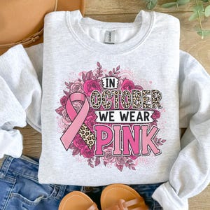Preppy In October We Wear Pink PNG | Breast Cancer Awareness Sublimation | Leopard Print Ribbon | Digital Download for Shirts & Tumblers