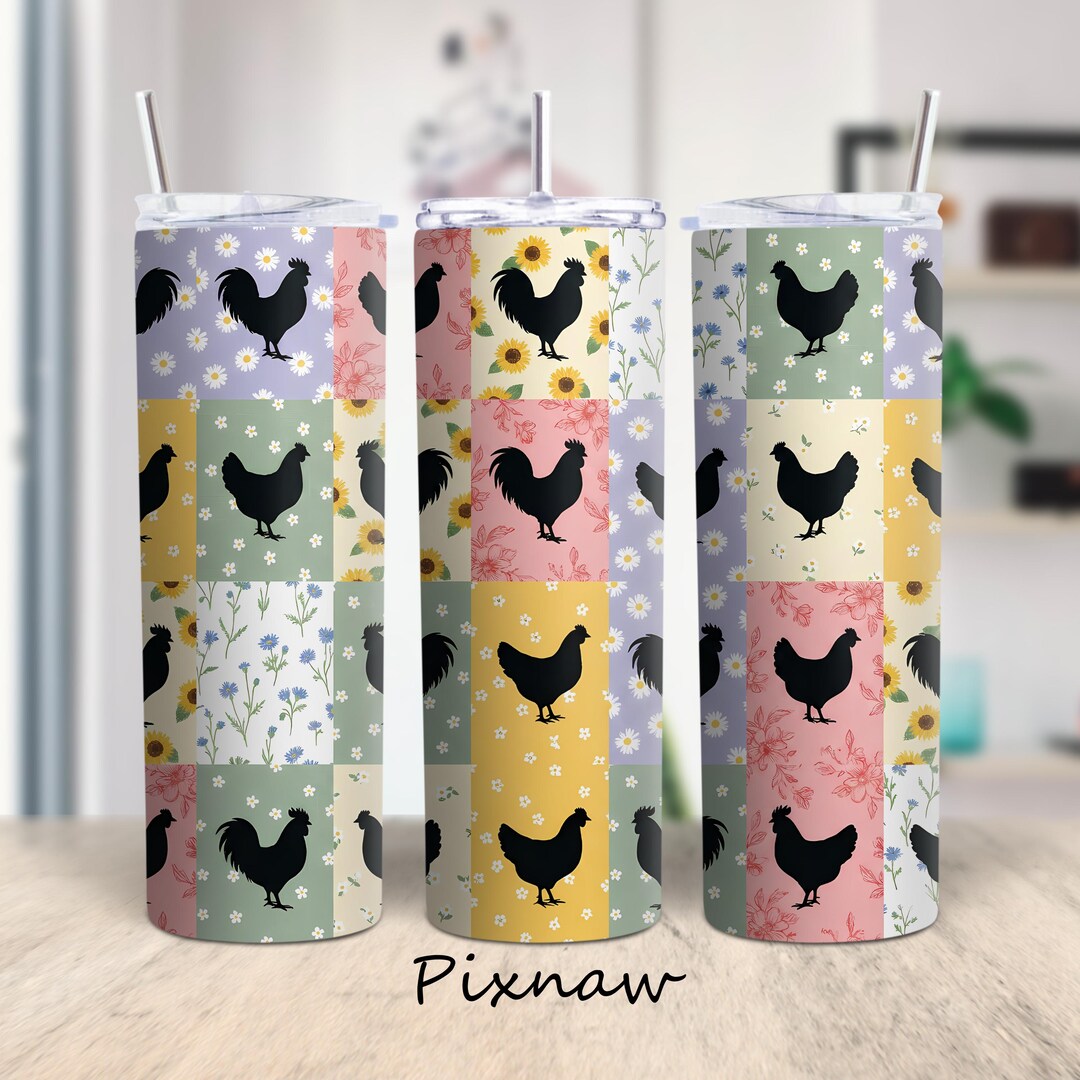 Chicken Tumbler Wrap PNG 20oz Skinny Sublimation Farmhouse Patchwork ...