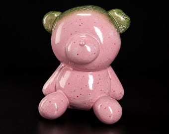 Ours rose sculpté | Figurine d'art | Moulé à la main en béton | 20 cm | Mortis Teddy Lait Fraise