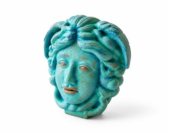 Escultura abstracta de Medusa en hormigón | Figura decorativa moderna | Arte minimalista para interiores | Hecha a mano | Pátina turquesa