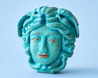 Sculpture abstraite de Méduse en béton | Figure décorative moderne | Art minimaliste pour la maison | Fait main | Patine turquoise