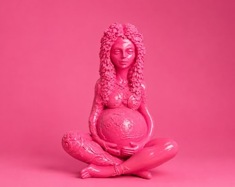 Sculpture Pop Art Rose | Figure féminine moulée à la main en béton | Objet Terre Mère | Rose Mortis