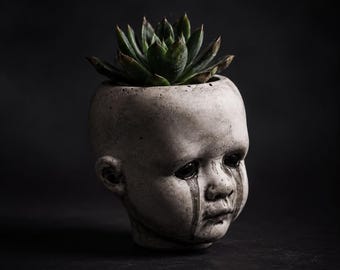 Gothic concrete planter | Crybaby sculpture | Dark art decor | Sad Baby planter | Pink Mortis