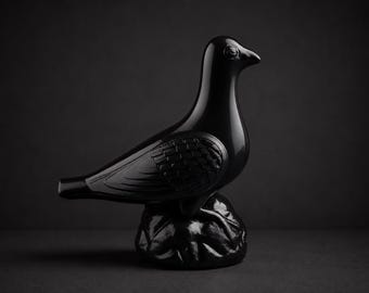 Sculpture de colombe noire brillante – Figurine au design moderne – Objet oiseau brillant – Décoration noire haut de gamme