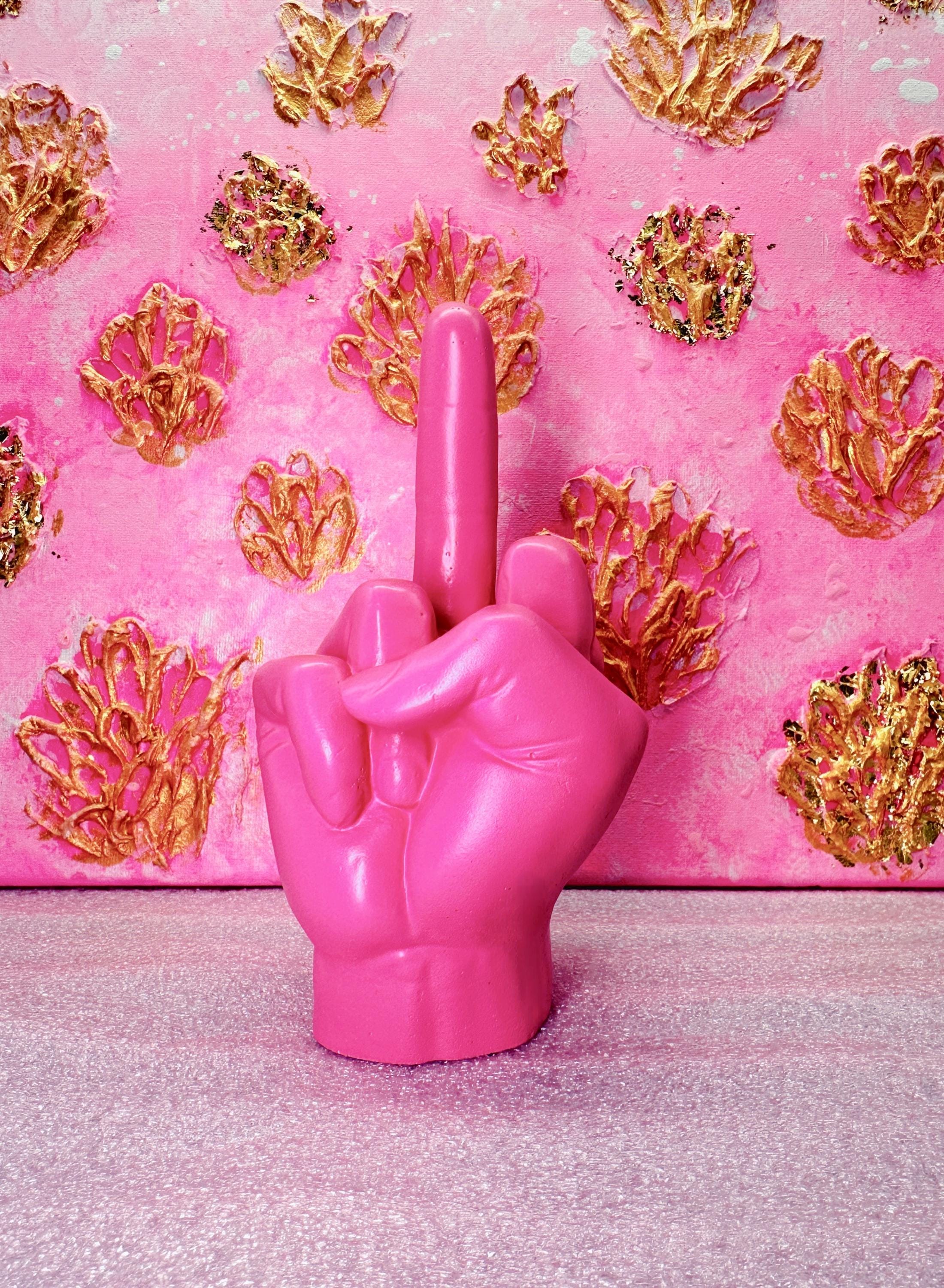 Middle Finger Pattern Pink Middle Finger Sculpture Pink – Pop Art Statement – Concrete Figure 19cm ...