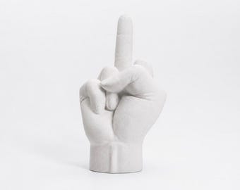 Middle Finger Sculpture – Gallery White Edition – White Concrete Statement Art | Modern Minimalist Decor