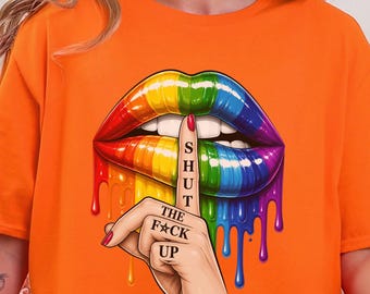 Camiseta con estampado de labios arcoíris, camiseta llamativa, atuendo para el festival del Orgullo