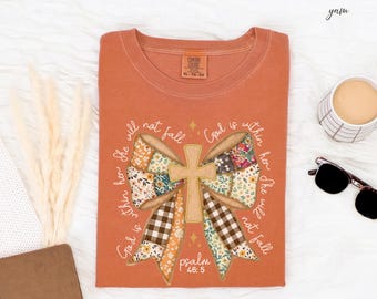 Comfort Colors Patchwork Bow Christian Shirt, Psalm 46:5 Tee