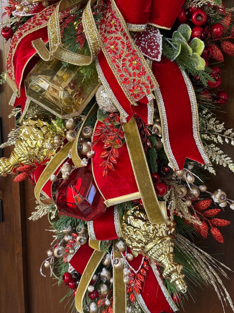 XXL Glam Luxury Christmas Swag, Red and Gold Christmas Wreath ...