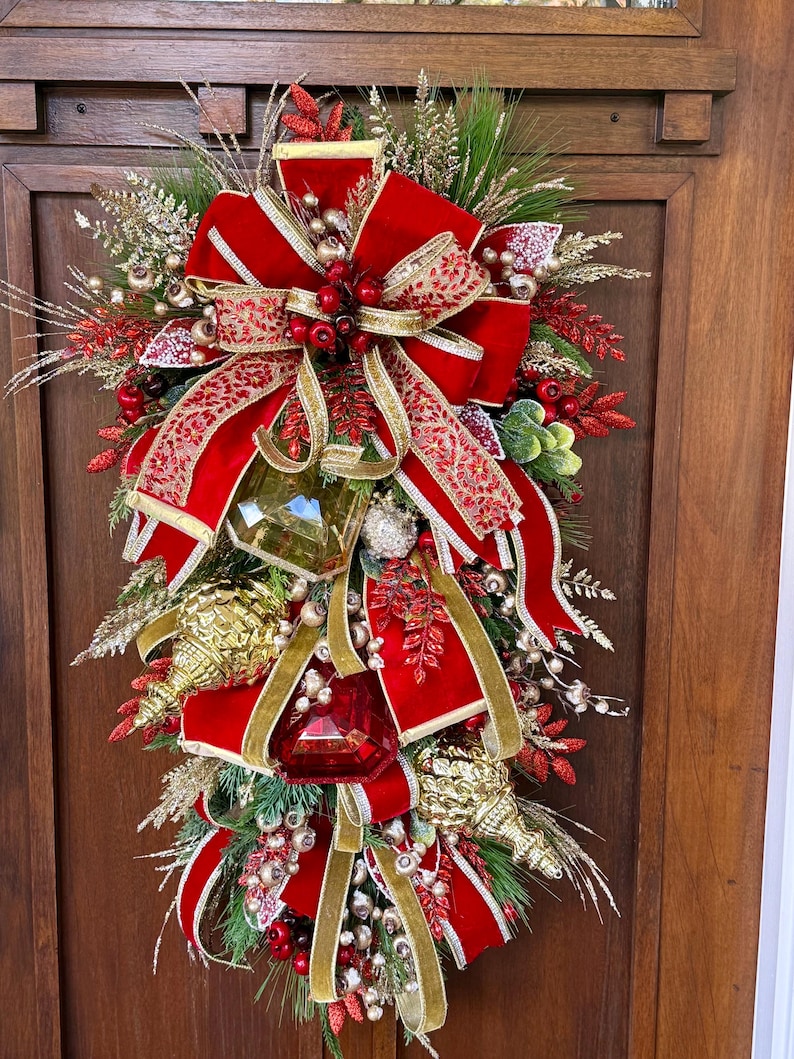 XXL Glam Luxury Christmas Swag, Red and Gold Christmas Wreath ...
