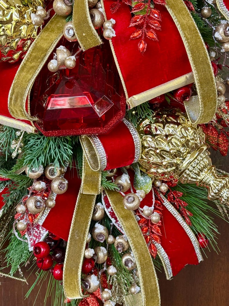 XXL Glam Luxury Christmas Swag, Red and Gold Christmas Wreath ...