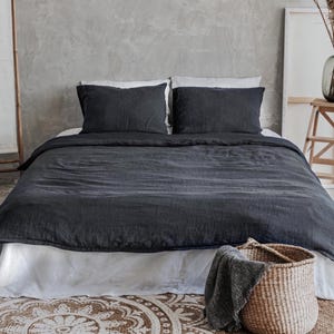 Linen Bedding Set, Zipper Duvet Cover & Two Pillowcases, Natural Flax Linen Duvet Set, Soft Breathable Bedding