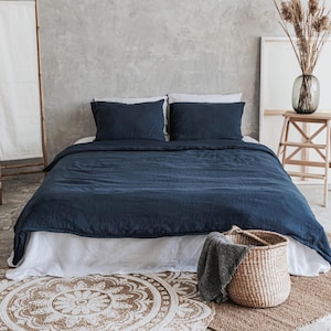 Linen Bedding Set of 3 - Duvet Cover with Zipper & 2 Pillowcases - Soft Washed Flax Linen Bed Set