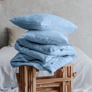 Linen Bedding Set of 3 - Zipper Duvet Cover & French Closure Pillowcases - 100% Flax Linen, Breathable and Soft