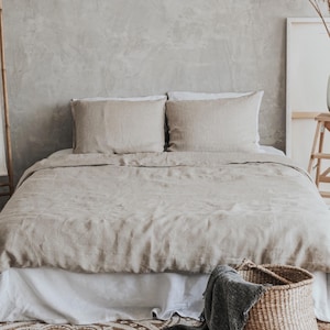 Zipper Linen Bedding Set, Duvet Cover & Pillowcases, 100% Flax Linen Bed Set, Cozy, Durable, and Soft