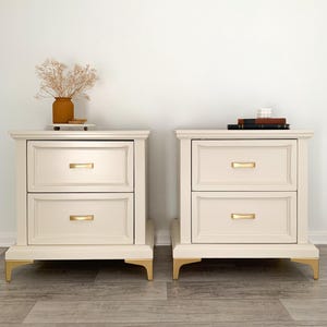 SOLD!! Beige Solid Wood Nightstands Pair