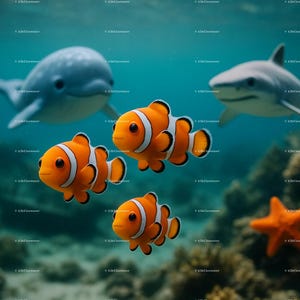 Clownfish and Ocean Friends Wall Art – Cute Underwater Nursery Print, Kids Room Sea Life Decor, Digital Cartoon Ocean Scene JPEG