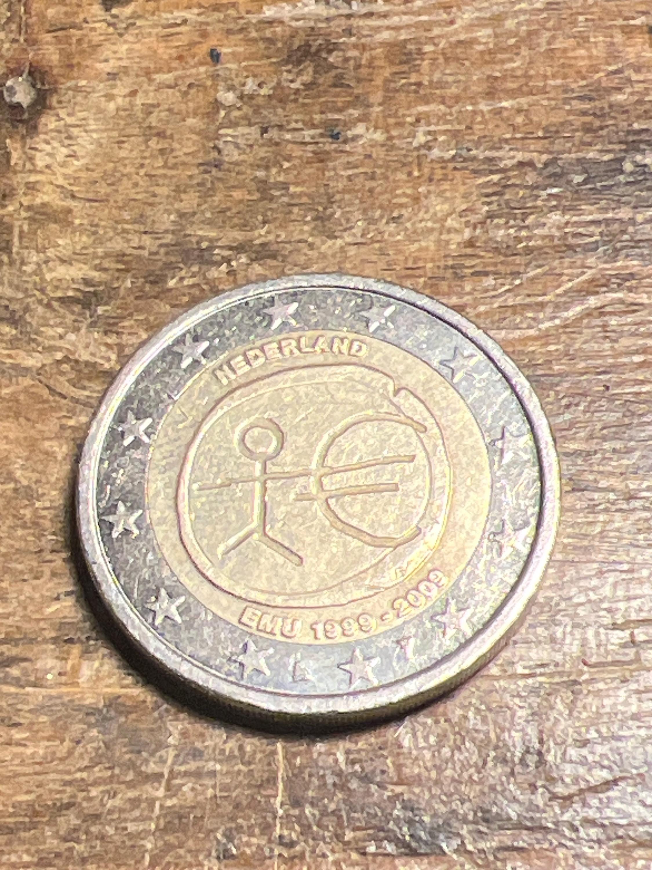 2ユーロ硬貨スティックマン オランダ 1999/2009「神は我らと共にあり