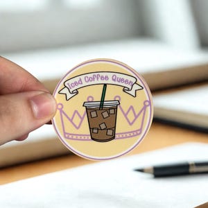 Iced Coffee Queen Sticker | 2x2 Waterproof Vinyl Decal | Coffee Lover Aesthetic Sticker for Tumblers, Laptops & Journals