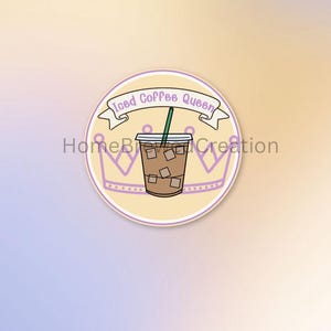 Pegatina de la Reina del Café Helado: vinilo impermeable de 5 x 5 cm para amantes del café