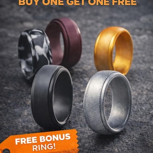 BOGO FREE | Men’s Silicone Wedding Bands | Set of 2 Durable Rings | Ideal for Mechanics, Construction & Athletes | 8mm Band