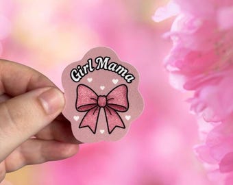 Sticker mama meisje | Vinylsticker roze strik, waterdicht