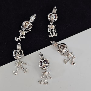 Jack Skellington Pearl Cage Pendant: 925 Silver Gothic Skeleton Necklace