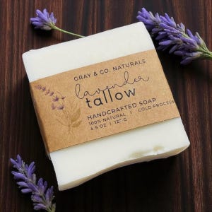 Lavender Tallow Soap – Handmade Cold Process Soap, Natural Lavender Bar, Moisturizing Soap for Sensitive Skin, Grass-Fed Tallow