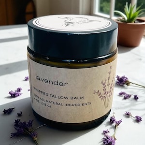 Lavender Whipped Tallow Balm-- Triple Purified Grass-Fed Tallow-- Natural Moisturizer--Calming Skincare-- Handmade Body Butter--Tallow Cream