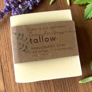 Lavender|Peppermint Tallow Soap – Handmade Cold Process Soap, Natural Tallow Bar, Moisturizing Soap for Sensitive Skin, Grass-Fed Tallow