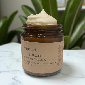 Vanilla Whipped Tallow-- Grass-Fed Beef Tallow Moisturizer-- Natural Skincare-- Non-Toxic-- Nourishing Body Butter-- Vanilla Absolute