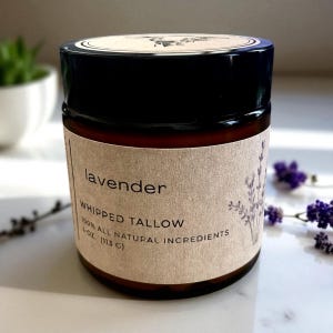 Lavender Whipped Tallow-- Grass-Fed Beef Tallow Moisturizer-- Natural Skincare-- Non-Toxic-- Nourishing Body Butter-- Lavender Essential Oil