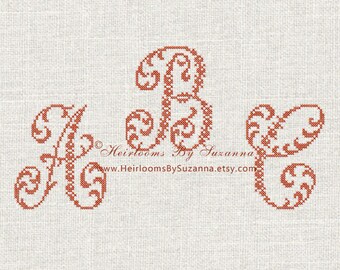 Large Floral Cross Stitch Monogram Design Set - Machine Cross Stitch Font - Antique Ornamental Monogram - Vintage - 26 Initials - HBS-ORN-2