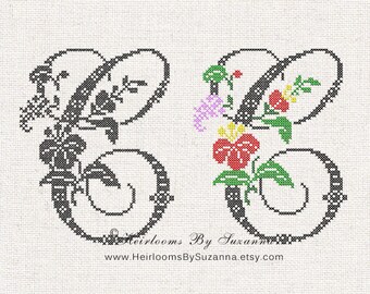 Large Antique Floral Monogram - Machine Cross Stitch Embroidery - Tropical Flower Initial - Cross Stitch Font - Floral Font C - HBS-61-C