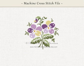 Pansies Antique Cross Stitch Machine Embroidery Design - Floral Vintage Cross Stitch for Machine  - 4 Sizes - HBS-PANSIES-X