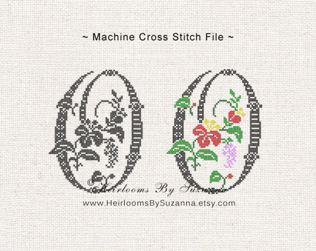 Antique Cross Stitch Floral Monogram Digital Embroidery Etsy