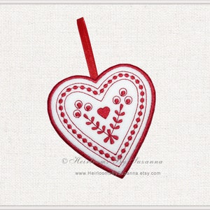 Valentine Heart - Folk Heart Machine Embroidery Design - Mother&#39;s Day - ITH - In-The-Hoop Ornament - Applique - 3 Sizes